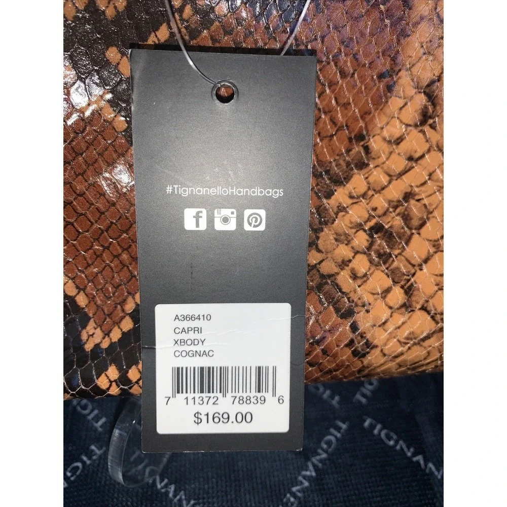 Tignanello Capri Faux Python Cognac Crossbody Leather Bag- NWT Dust‎ Cover